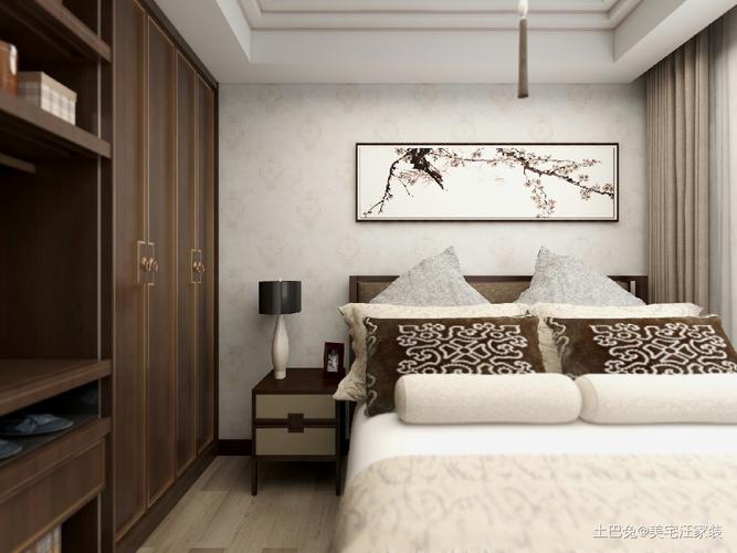 邗建未来城121新中式风格卧室窗帘中式现代卧室设计图片赏析
