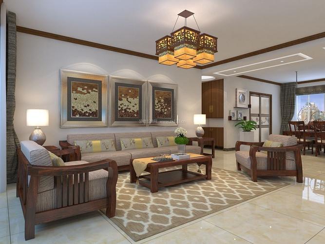 2022新中式客厅组合沙发装修效果图片欣赏