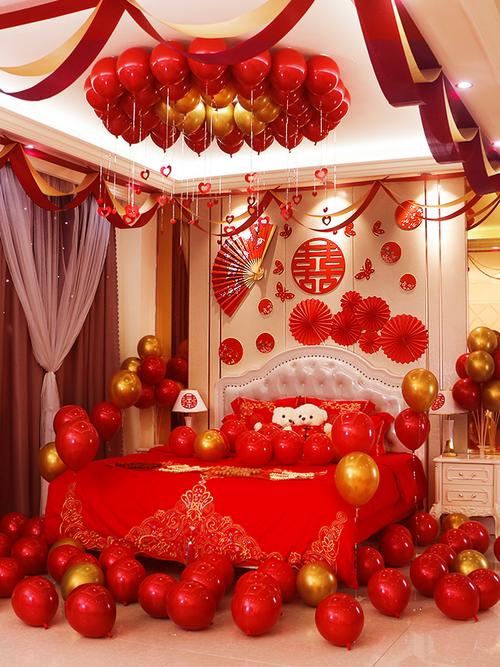 婚房布置套装结婚男方中式新房卧室装饰创意气球