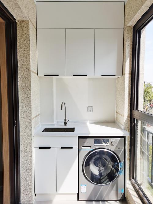 洗衣上海定制阳台洗衣机机柜槽配镜子灯带包管道定制洗衣机柜