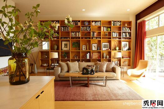 小户型客厅沙发装饰书架背景墙装修效果图3