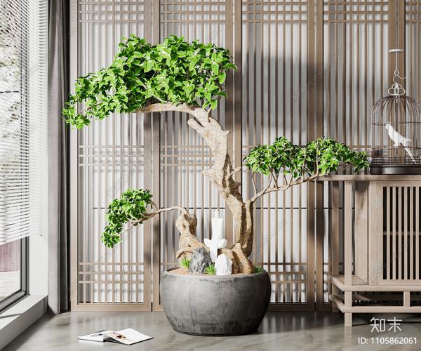 新中式绿植盆栽3d模型下载