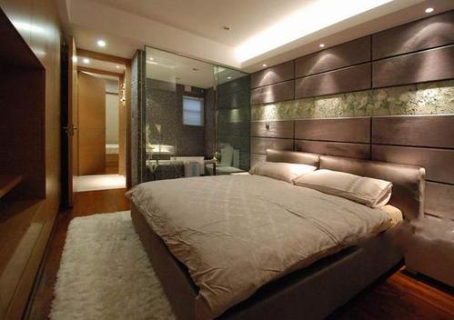 床玻璃隔断门卧室卧室背景墙软包背景墙现代风格主卧带卫生间图片效果