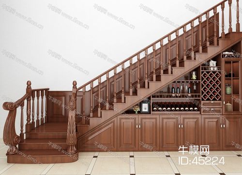 美式实木楼梯酒柜3d模型下载