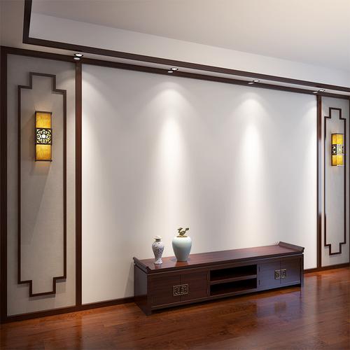 新中式电视背景墙壁画装饰实木线条边框造型客厅中式花格背景墙