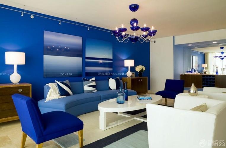 家装客厅深蓝色墙面设计样板大全装信通网效果图