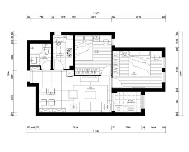 60平米小户型公寓室内设计平面图装修123效果图