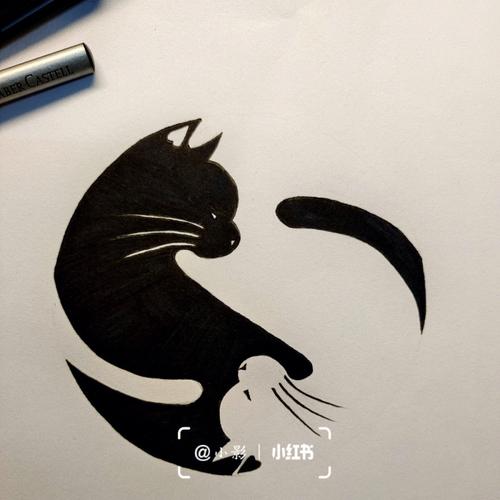 黑白画手绘猫咪动物针管笔手绘