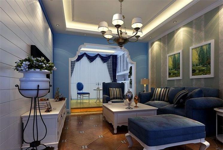 地中海风格二居室客厅背景墙装修效果图938263050