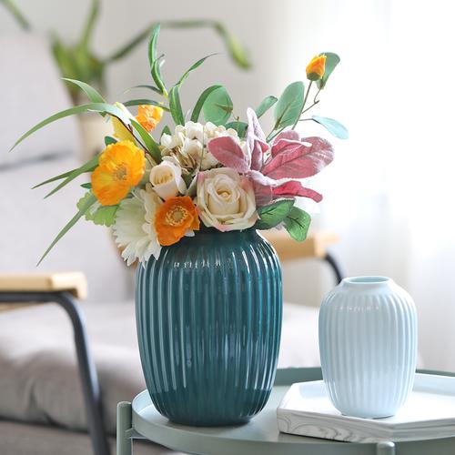 北欧陶瓷花瓶客厅插花简约现代鲜花水养日式创意餐桌干花装饰摆件