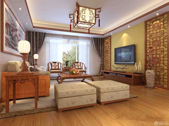 中式古典三室两厅客厅吊顶效果图设计456装修效果图