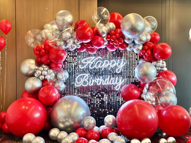 女神节快乐红色银色气球生日派对布置
