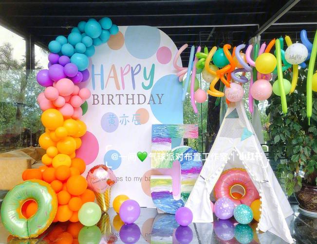 ins风韩式生日宴气球场景布置96气球门加上彩色数字太适合小朋友们
