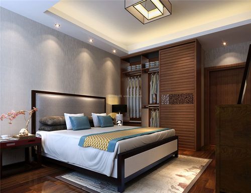 2022新中式家居卧室实木衣柜推拉门效果图片
