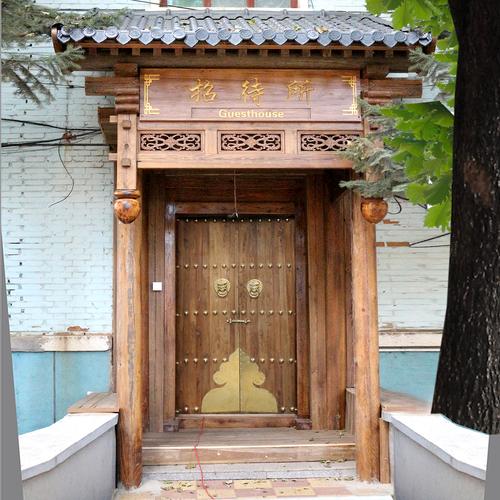 实木仿古中式大门四合院门楼老榆木庭院进户门餐饮门头复古老式门