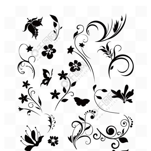 手绘传统植物鲜花花卉装饰图案花纹矢量图