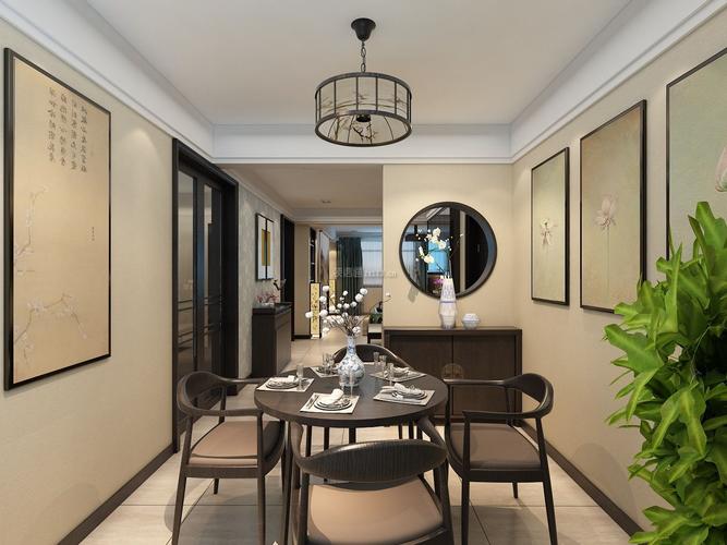 中式风格145平米家庭餐厅圆餐桌装修效果图