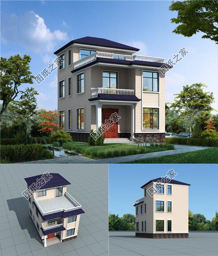 90平方米小户型自建三层房屋设计图纸及外观效果图