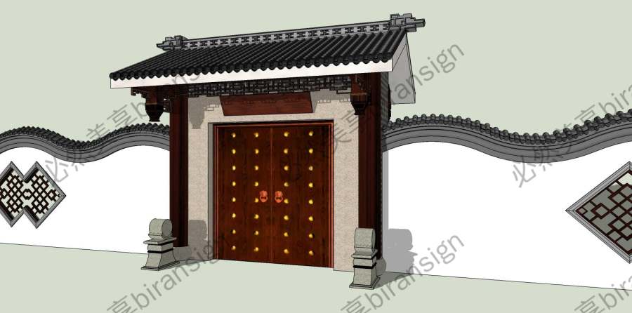 中式入口大门围墙设计
