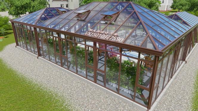 铝阳光房装修效果图断桥铝阳光房系统型材四坡顶造型设计隔热玻璃