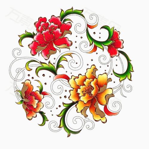 中国风牡丹团花装饰