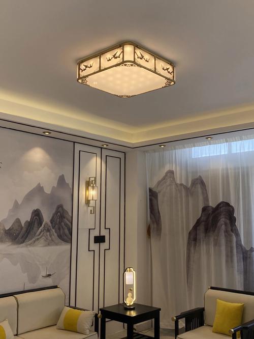新中式全铜客厅吸顶灯正方形