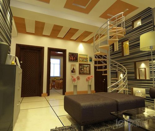350高档别墅现代简约风格客厅旋转楼梯装修效果图