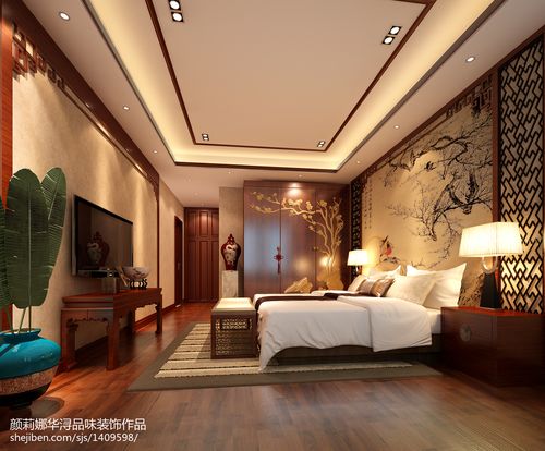 卧室卧室中式现代180m05四居及以上设计图片赏析