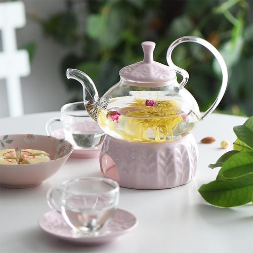 花草茶具玻璃花茶壶茶杯套装欧式阿拉伯花草茶具组合带加热底座家用