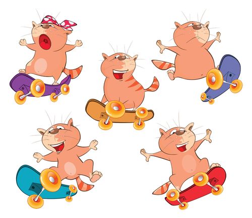 玩滑板的小猫矢量图片滑板小猫卡通小猫猫咪动物卡通形象矢量