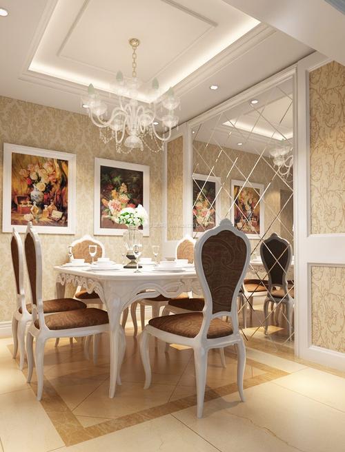欧式小型餐厅镜面背景墙装修设计效果图片案例
