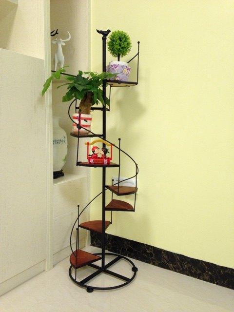 铁艺花架小鸟旋转楼梯装饰实木落地新款欧式创意多层客厅阶梯宜家不