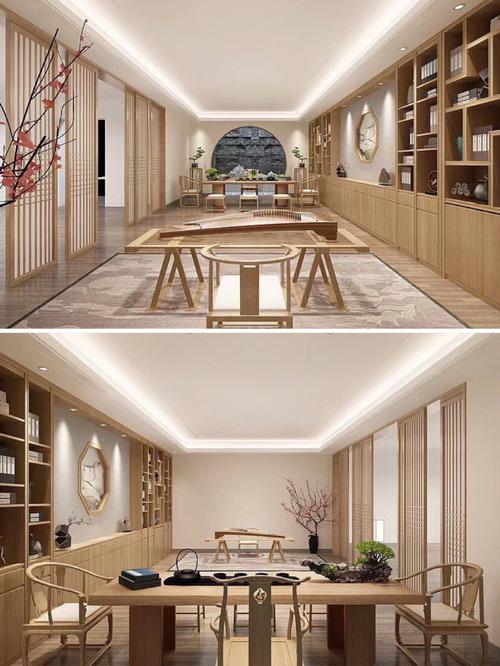 日式质朴简约原木风民宿茶室室内空间设计