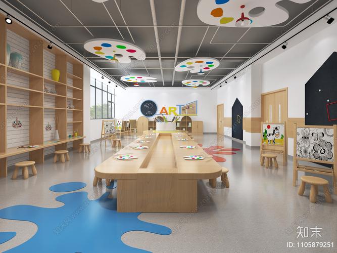 现代少儿美术教室3d模型下载
