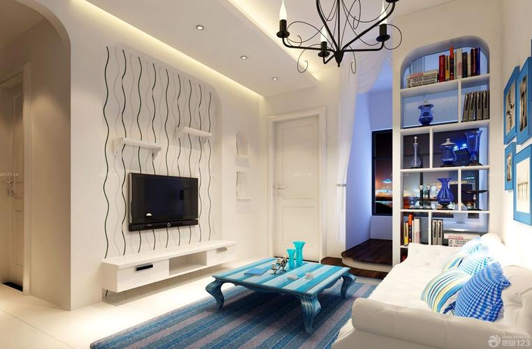 地中海风格54平米家装一室一厅单身公寓客厅装修效果图欣赏