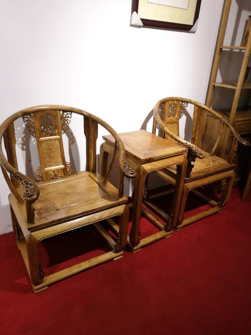 金丝楠木皇宫三件件套实木家具圈椅中式明清古典圈椅