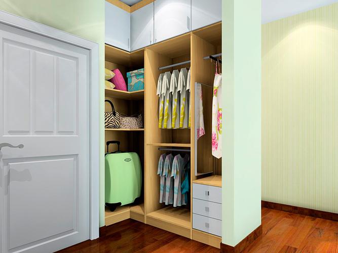 衣柜根据卧室空间人性化设计在入门处搭配着转角衣柜让这一块区域