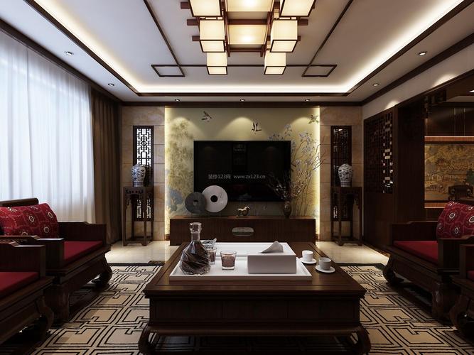 新中式大户型客厅电视墙设计装修效果图