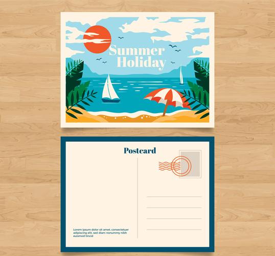 创意夏季沙滩明信片矢量素材