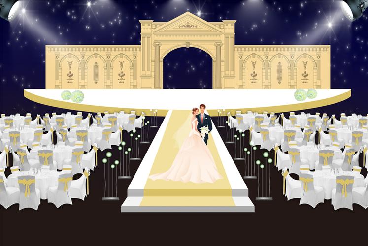金色欧式宫殿婚礼舞台背景设计图