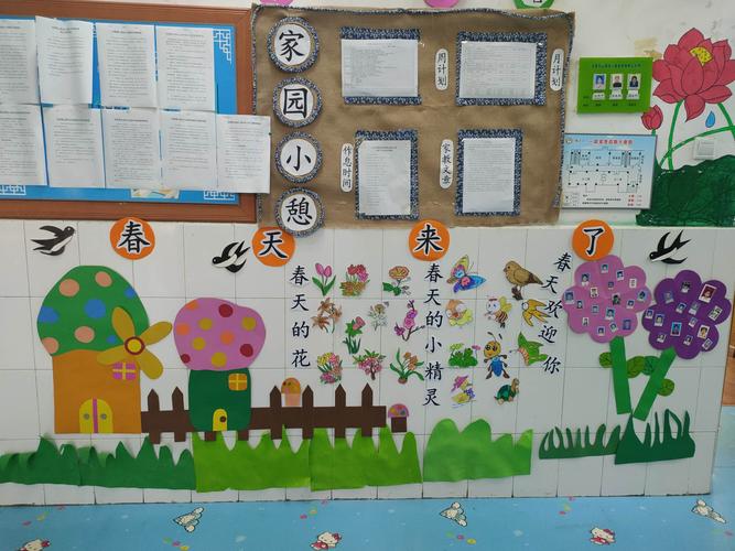 老师们用心的布置了我们的主题墙家园联系栏增添了班级的环境创设