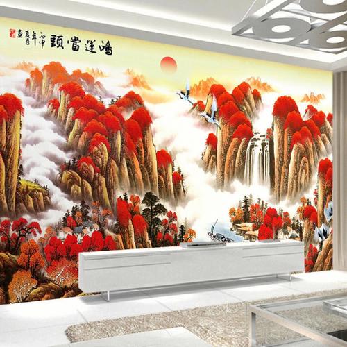 3d新中式自粘山水风景墙贴画电视沙发背景墙中国风客厅装饰壁画68注