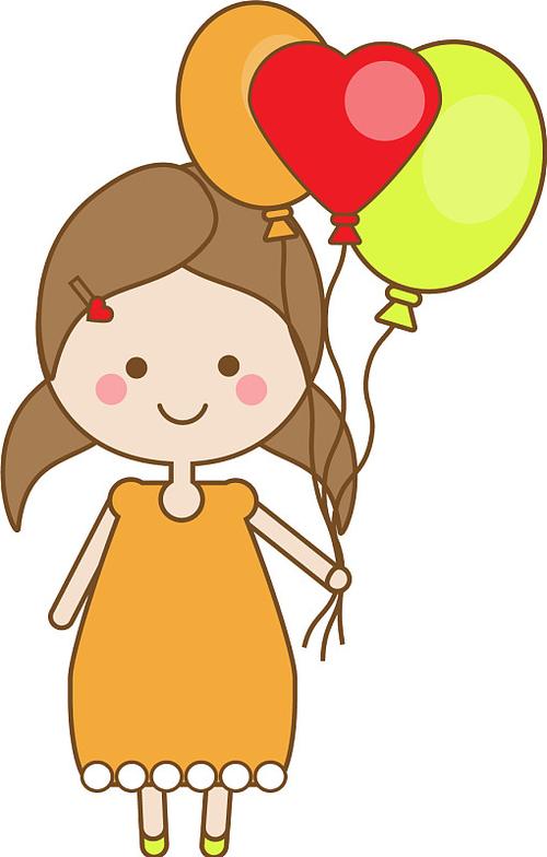 可爱微笑的小女孩拿着气球开心