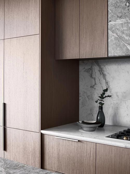 深木纹77灰色大理石高级质感厨房木纹橱柜