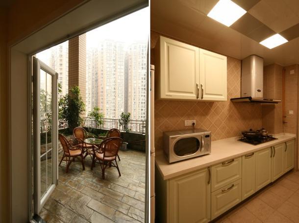 复式楼美式厨房和阳台装修效果图