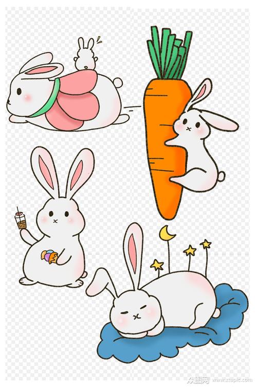 可爱小兔子手绘装饰图案免扣元素素材