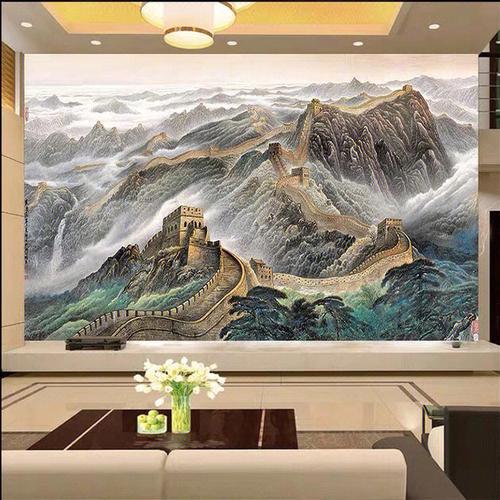 长城3d立体大型壁画会议室墙布中国风背景墙壁纸山水画背景墙