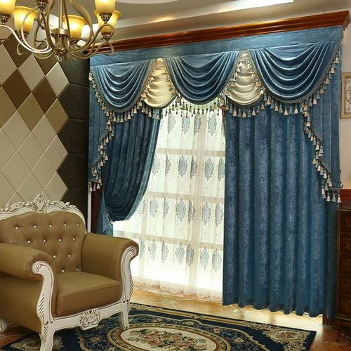 高档欧式遮光加厚双面纯色雪尼尔窗帘头幔布料客厅卧室成品定制做