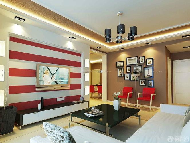 长方形客厅家装电视墙设计效果图大全装修123效果图