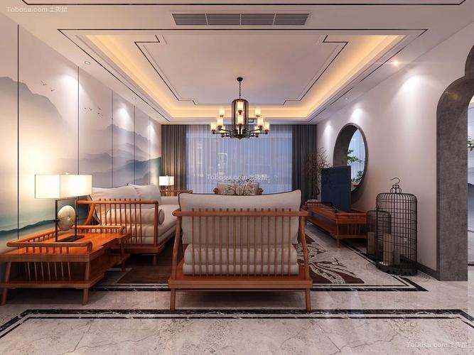 装修方案新中式客厅沙发装潢实景图新中式客厅沙发装饰效果图新中式